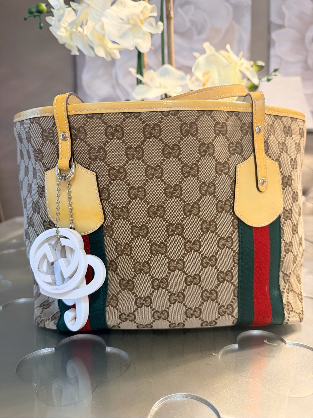 Gucci GG Jolie Tote Sherry Green-Red Web Stripe